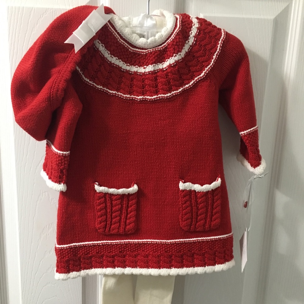 Red Infant Sweater Dress with Matching Tam